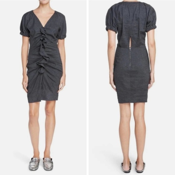 Isabel Marant Etoile Oya Linen Blend Ruffle Front Dress - Picture 1 of 7